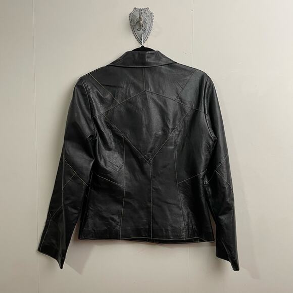 Wilson’s Leather M leather jacket patchwork tan stitching button collar blazer - Picture 5 of 7